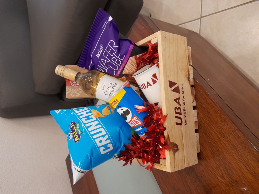 Wooden crate hamper branded for UBA
