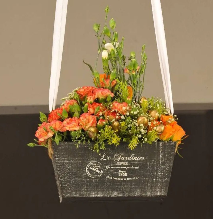 Hanging garden box of carnations